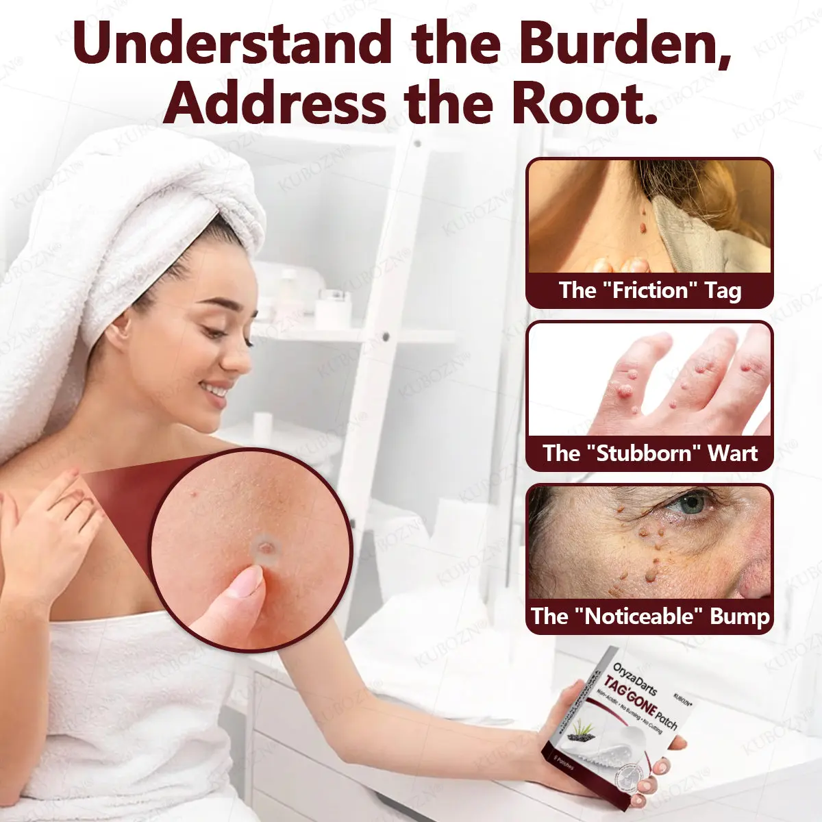 KUBOZN® OryzaDarts TAGGONE Patch Pain-Free Root-Level Removal Powered by Black Rice MicroDarts.