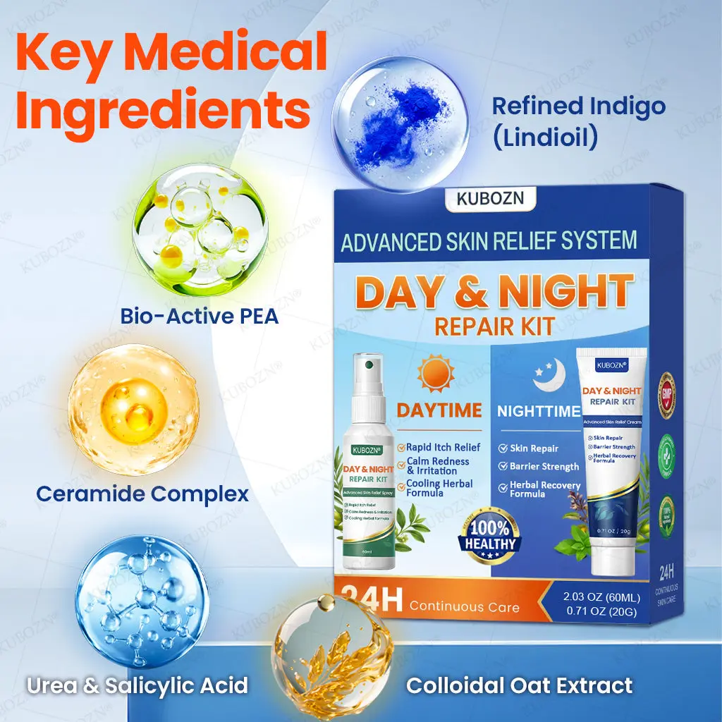 KUBOZN® Eczema Day & Night Repair System - 100% Steroid-Free Relief Duo for Intense Itch, Redness & Broken Skin